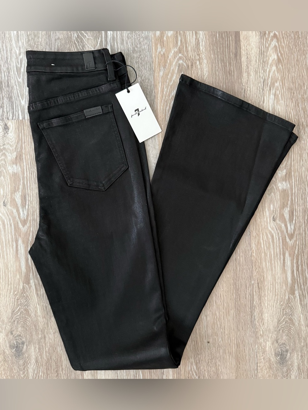 7 For All Mankind Black Coated Flare Jeans